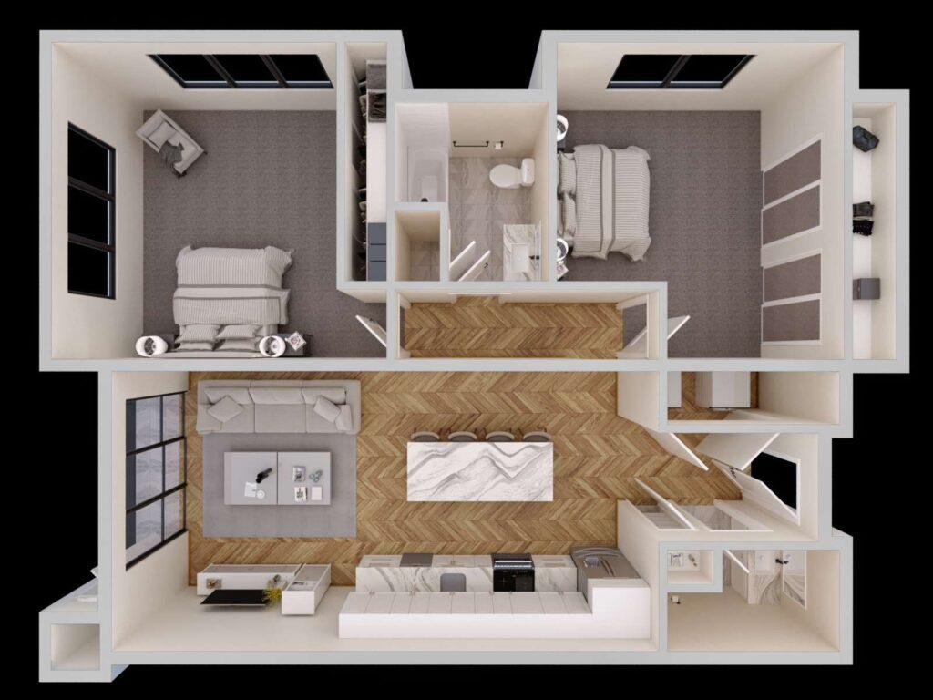 Urban Built The Standard On Bond 3D Flor Plan Unit C Scheme 2 Cam01 Draft v4