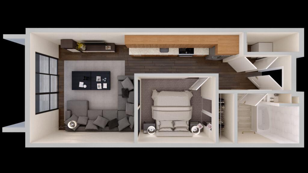 Urban Built The Standard On Bond 3D Flor Plan Unit D Scheme 1 Cam01 Draft v7 1