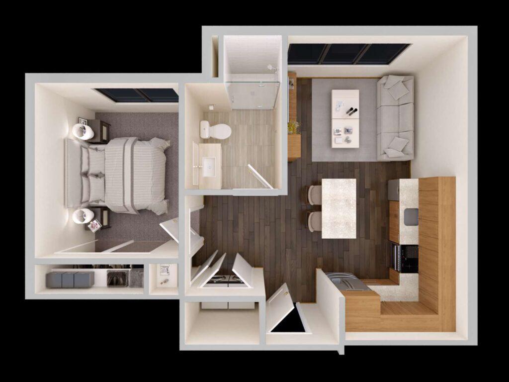 Urban Built The Standard On Bond 3D Flor Plan Unit F Scheme 1 Cam01 Draft v4