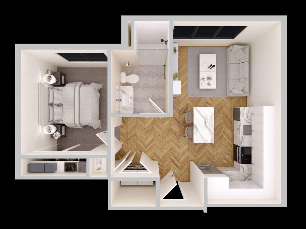 Urban Built The Standard On Bond 3D Flor Plan Unit F Scheme 2 Cam01 Draft v4