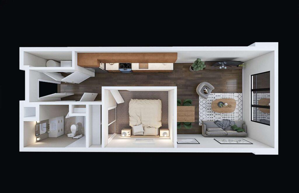UrbanBuilt TheStandardOnBond 3DFloorPlan UnitBScheme1 Cam01 Draft v04
